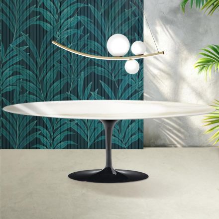 Stolik Saarinen Tulip H 74 cm z ceramiki Florim Calacatta Gold Gloss w kolorze szkarłatnym Viadurini