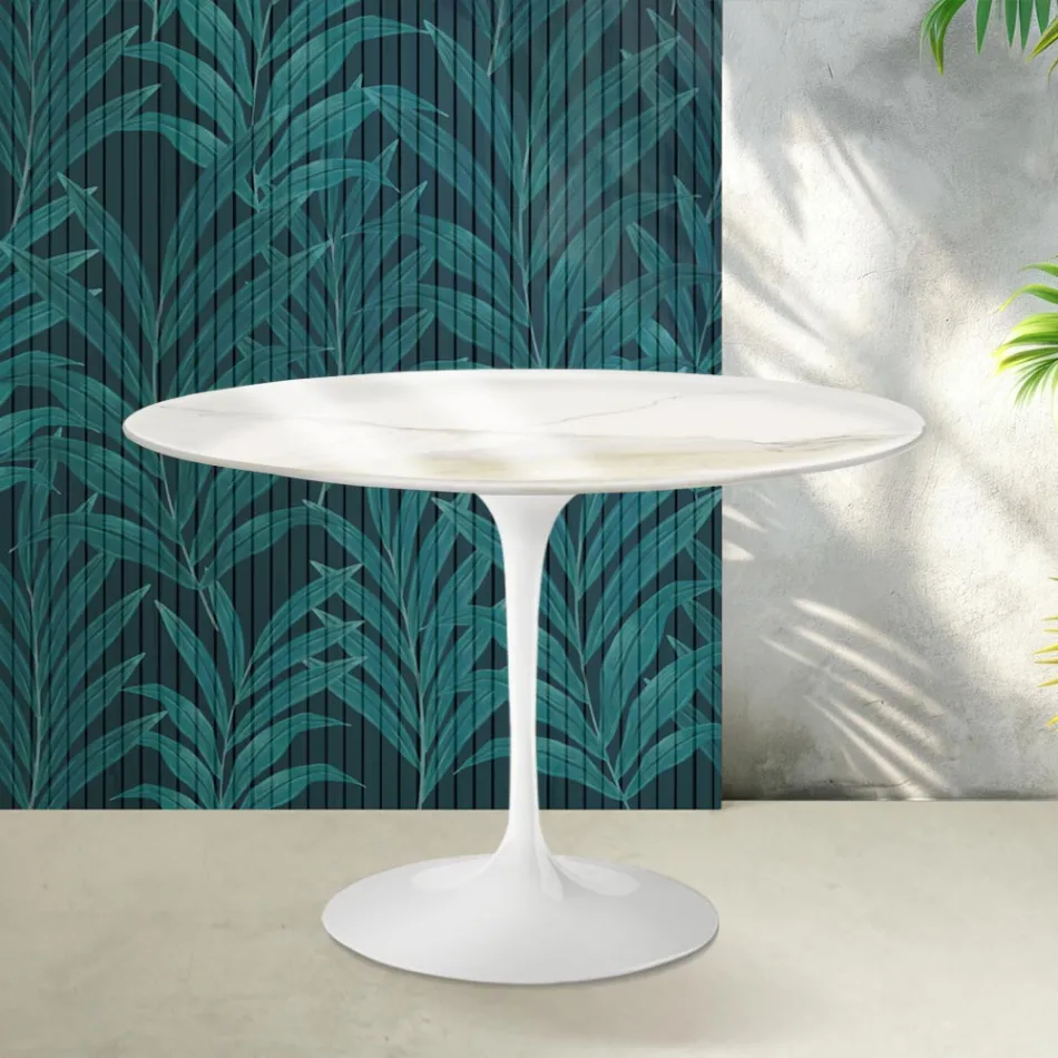 Stolik Saarinen Tulip H 74 cm z ceramiki Florim Calacatta Gold Gloss w kolorze szkarłatnym Viadurini