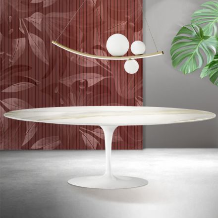 Stolik Saarinen Tulip H 74 cm z ceramiki Florim Calacatta Gold Matt - Scarlet Viadurini