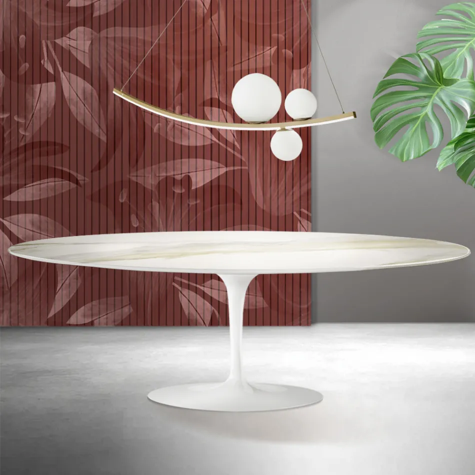 Stolik Saarinen Tulip H 74 cm z ceramiki Florim Calacatta Gold Matt - Scarlet Viadurini