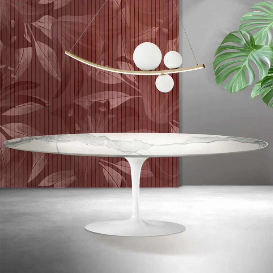 Stół Saarinen Tulip H 74 cm z matowej ceramiki Florim Statuario - Scarlet Viadurini