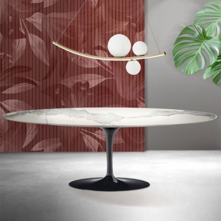 Stół Saarinen Tulip wys. 74 cm z matowej ceramiki Florim Statuario - szkarłat Viadurini