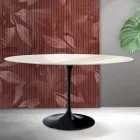 Stolik Saarinen Tulip H 74 cm okrągły z ceramiki matowej Florim Calacatta Gold w kolorze szkarłatnym Viadurini