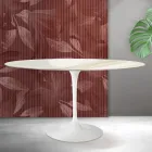 Stolik Saarinen Tulip H 74 cm okrągły z ceramiki matowej Florim Calacatta Gold w kolorze szkarłatnym Viadurini