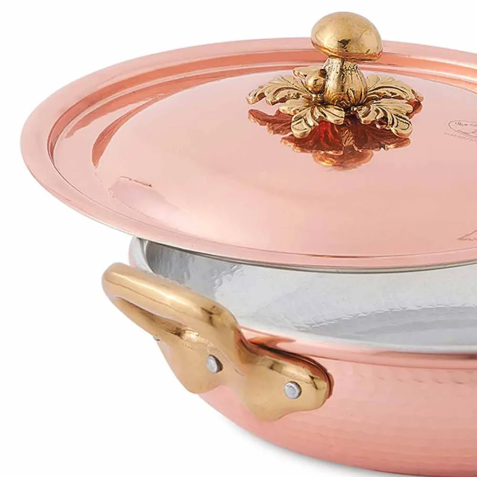 Okrągła miedź ocynowana z pokrywką 24 cm - Mariastella Viadurini