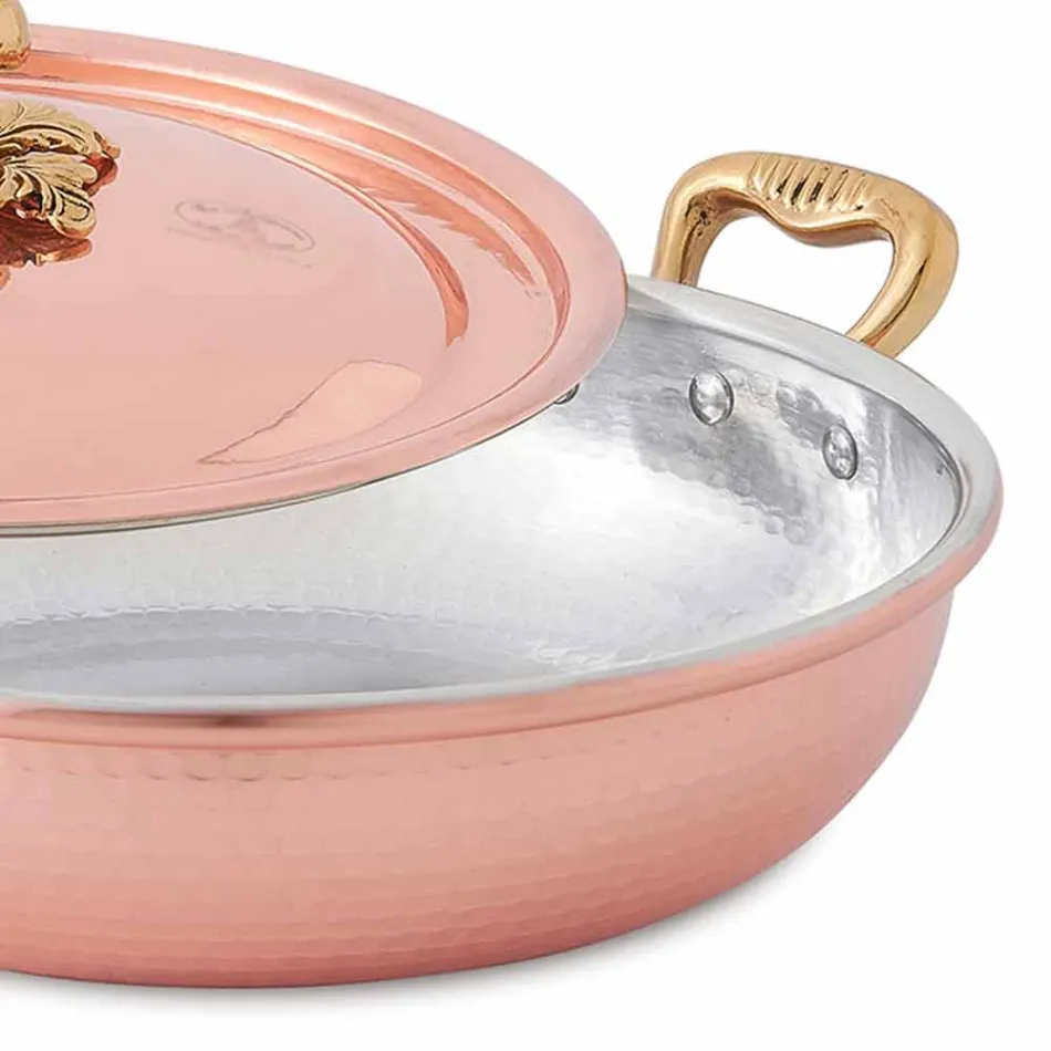 Okrągła miedź ocynowana z pokrywką 24 cm - Mariastella Viadurini