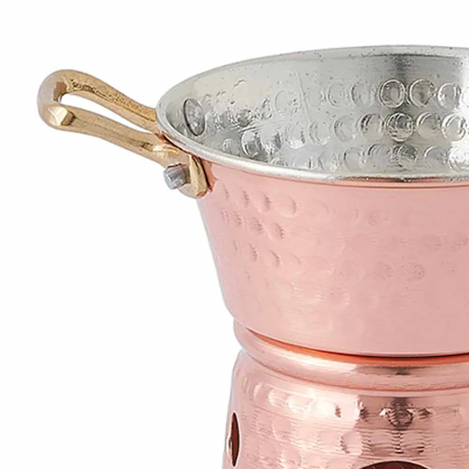 Ręcznie cynowana miedziana patelnia na sos z uchwytami i podstawą 14 cm - Gianmatteo Viadurini