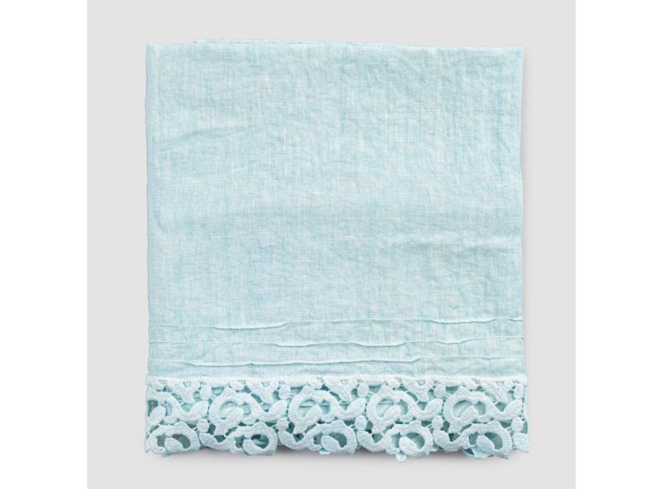 Ciężki lniany ręcznik kąpielowy z koronką Poema włoskiej jakości, 2 kolory - zamek Viadurini