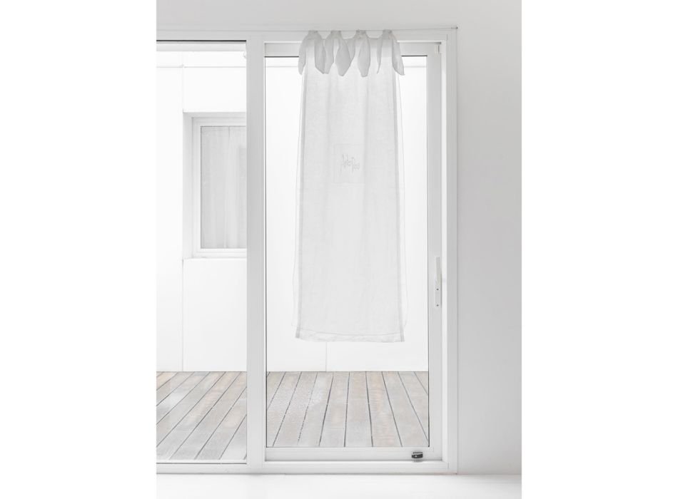 Szklana zasłona z lnianą gazą i białą organzą Elegancki design - Tapioka Viadurini