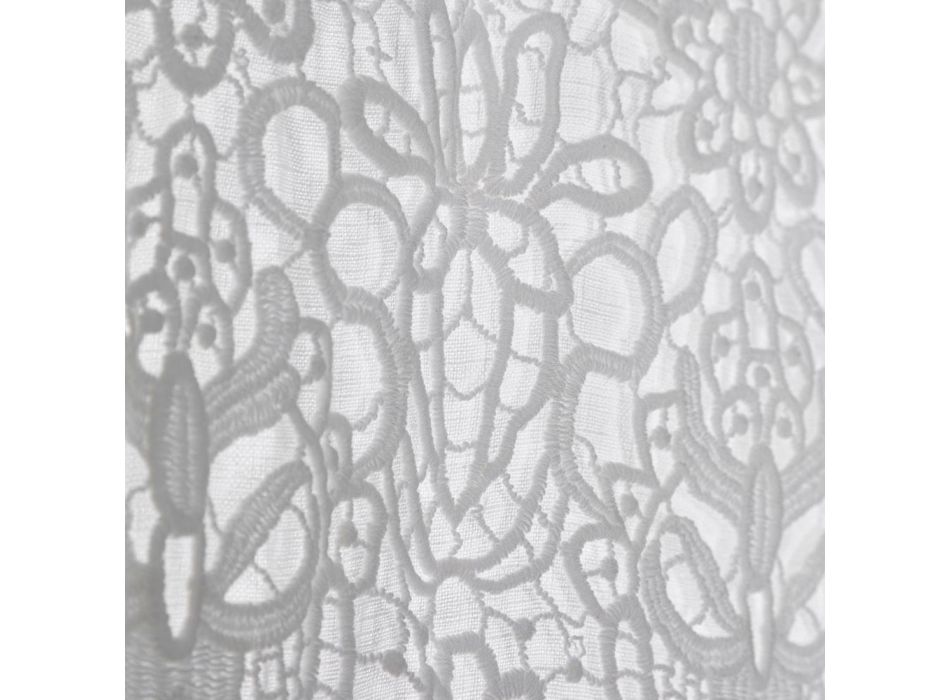 Biała lekka lniana zasłona z koronkowym eleganckim wzorem Made in Italy - Geogeo Viadurini