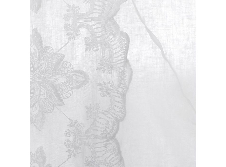 Lekka lniana zasłona z organzą i białym luksusowym włoskim haftem - Marinella