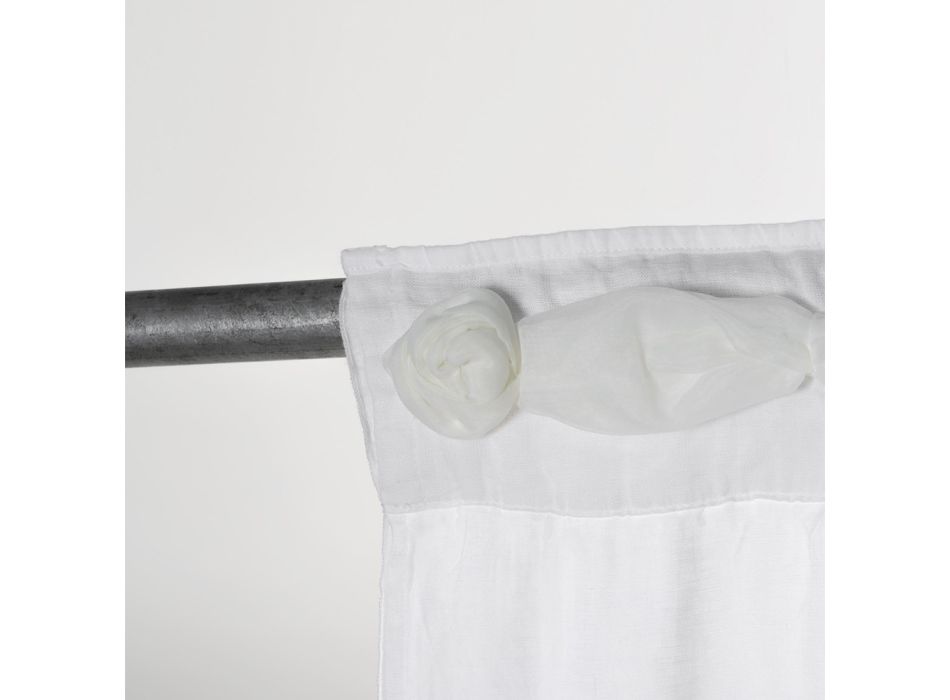 Zasłona z białej lnu z organzą i wzorem haftu Shabby Made in Italy - Marpessa Viadurini