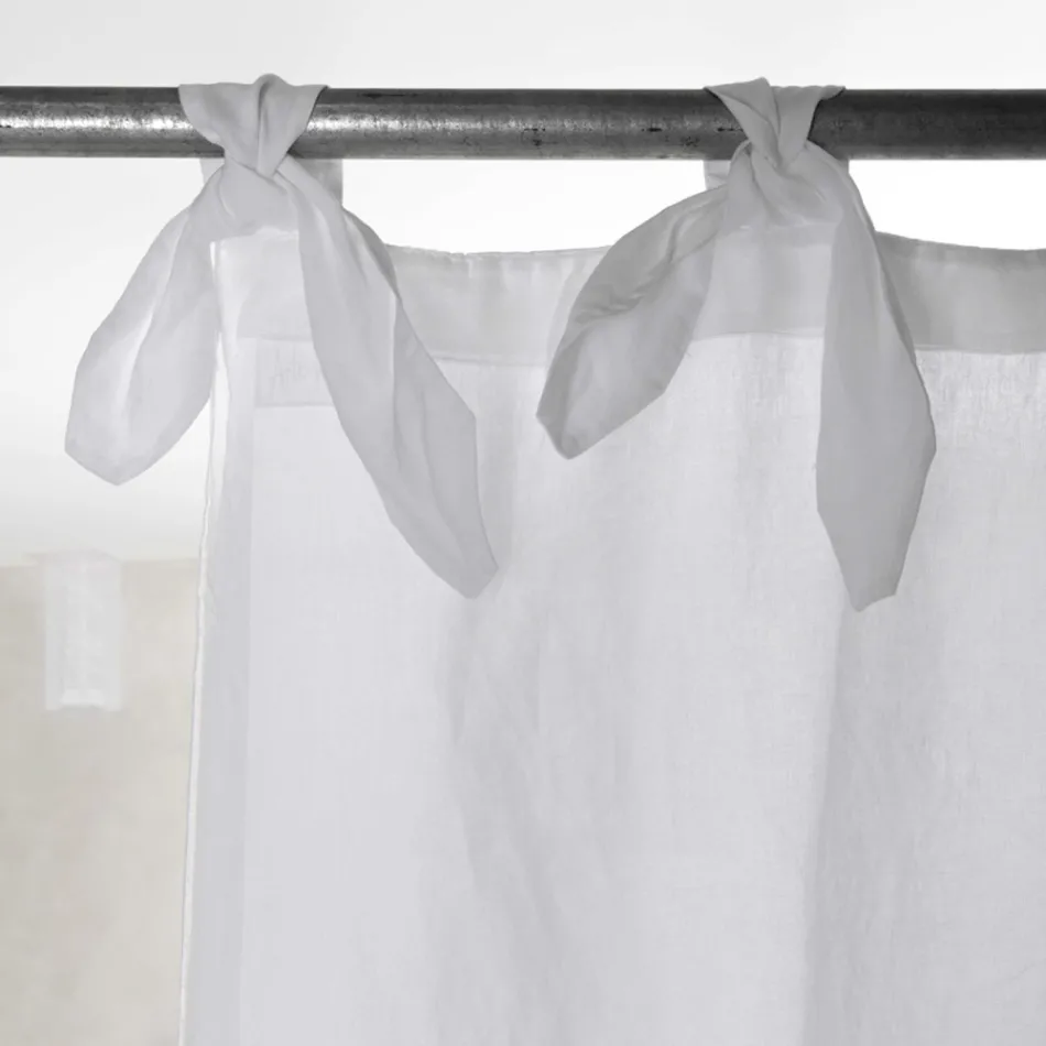 Zasłona z białego lub jasnego lnu w stylu retro i organzy z luksusowymi krawatami - Karnak Viadurini