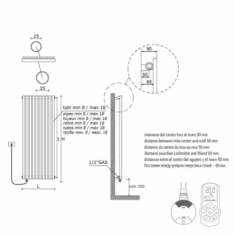 Elektryczny grzejnik ścienny Modern Design Vertical 1000 Watt - Zigolo Viadurini