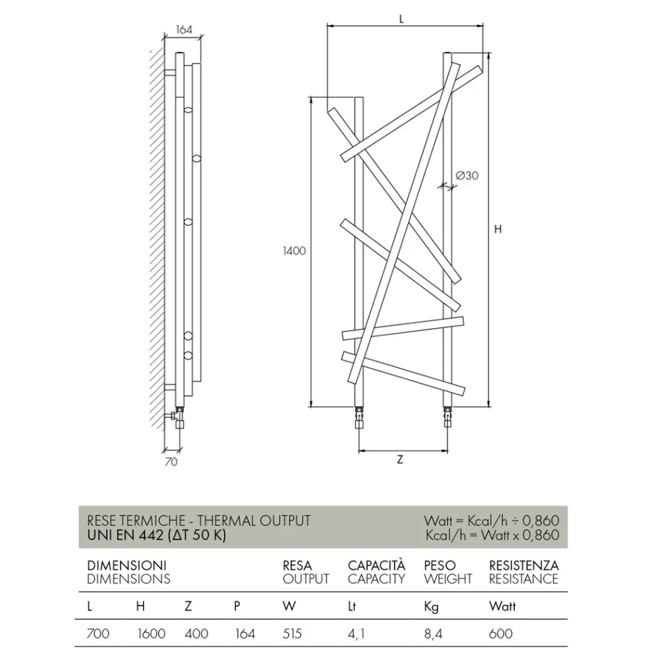 Stalowy grzejnik hydrauliczny z rurami o przekroju okrągłym Made in Italy - losowy Viadurini