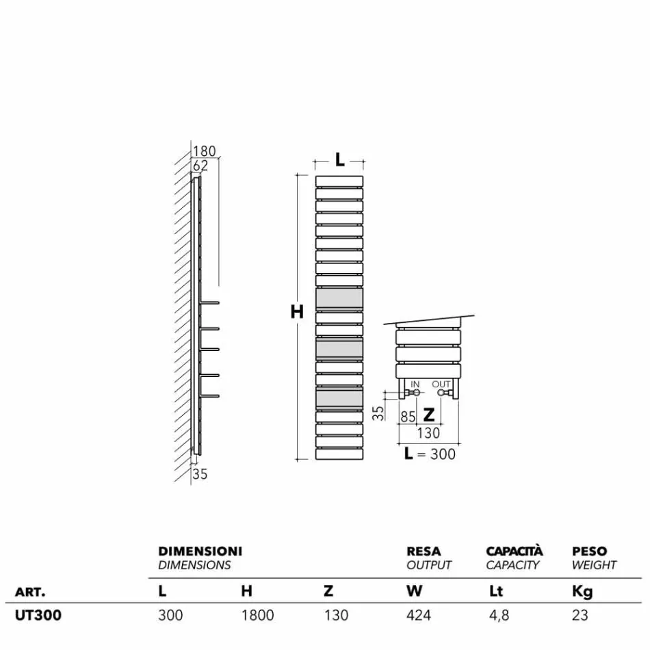 Stal hydrauliczny Termoarredo, półki dębowe, Utility Scirocco H Viadurini