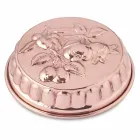 Okrągła, ręcznie cynowana, miedziana patelnia do ciasta z dekoracją owocową 28 cm - Gianmattia Viadurini