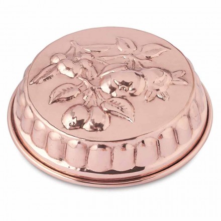 Okrągła, ręcznie cynowana, miedziana patelnia do ciasta z dekoracją owocową 28 cm - Gianmattia Viadurini