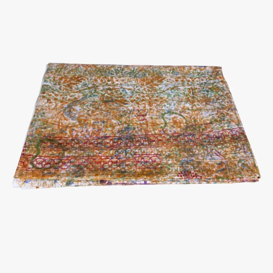 Obrus włoskiej sztuki z unikalnym kawałkiem bawełny ręcznie drukowanej Viadurini