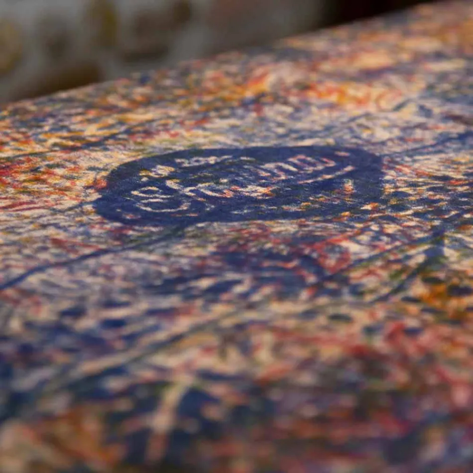 Obrus włoskiej sztuki z ręcznie drukowanym bawełnianym jednoczęściowym - marki Viadurini