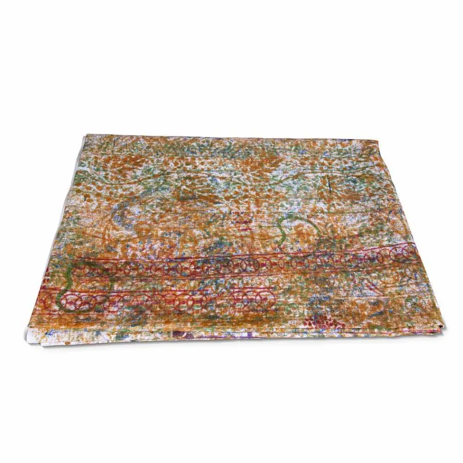 Obrus włoskiej sztuki z ręcznie drukowanym bawełnianym jednoczęściowym - marki Viadurini