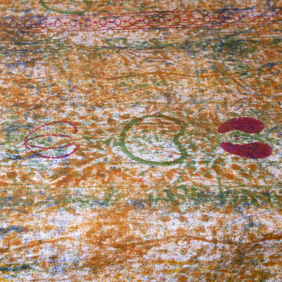 Obrus włoskiej sztuki z ręcznie drukowanym bawełnianym jednoczęściowym - marki Viadurini