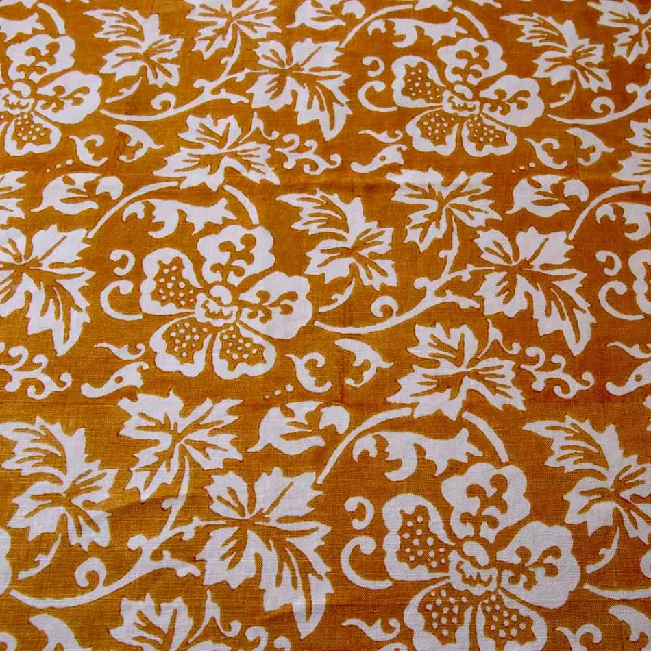 100% włoski ręcznie robiony obrus lniany z jednoczęściowym nadrukiem ręcznym - marki Viadurini