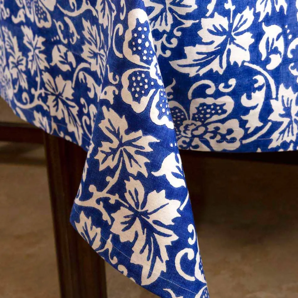 100% włoski ręcznie robiony obrus lniany z jednoczęściowym nadrukiem ręcznym - marki Viadurini