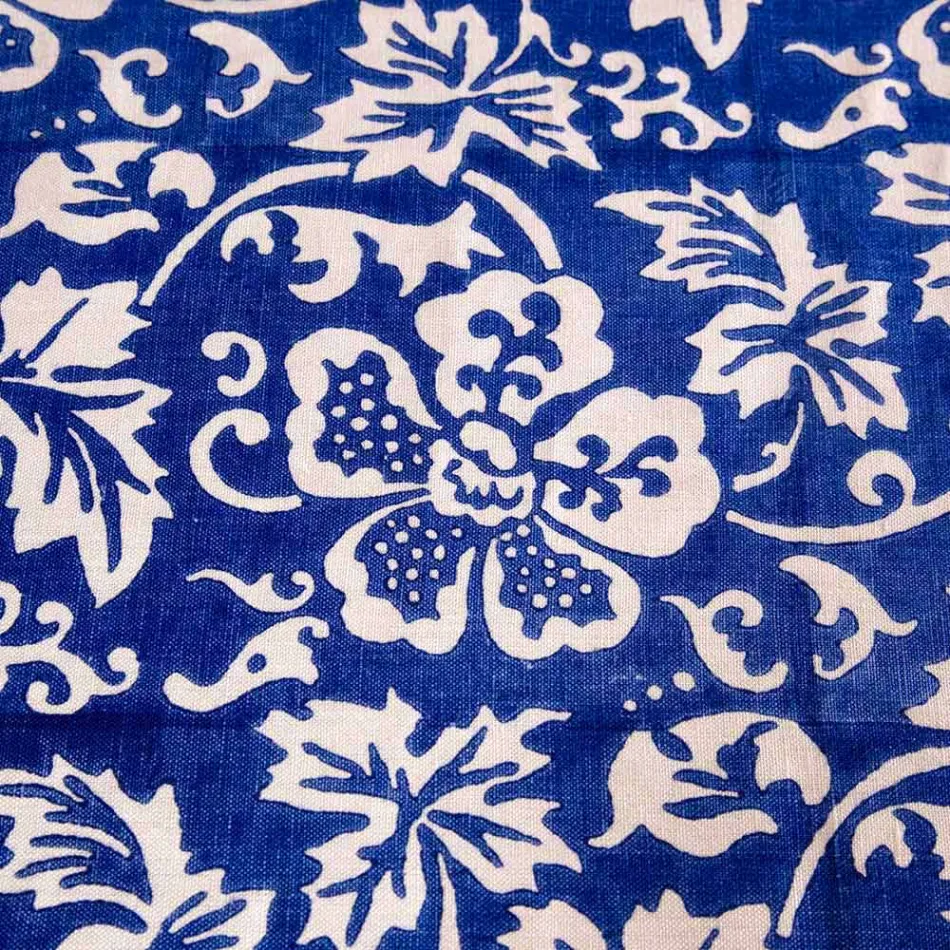 100% włoski ręcznie robiony obrus lniany z jednoczęściowym nadrukiem ręcznym - marki Viadurini