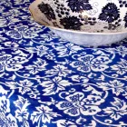 100% włoski ręcznie robiony obrus lniany z jednoczęściowym nadrukiem ręcznym - marki Viadurini