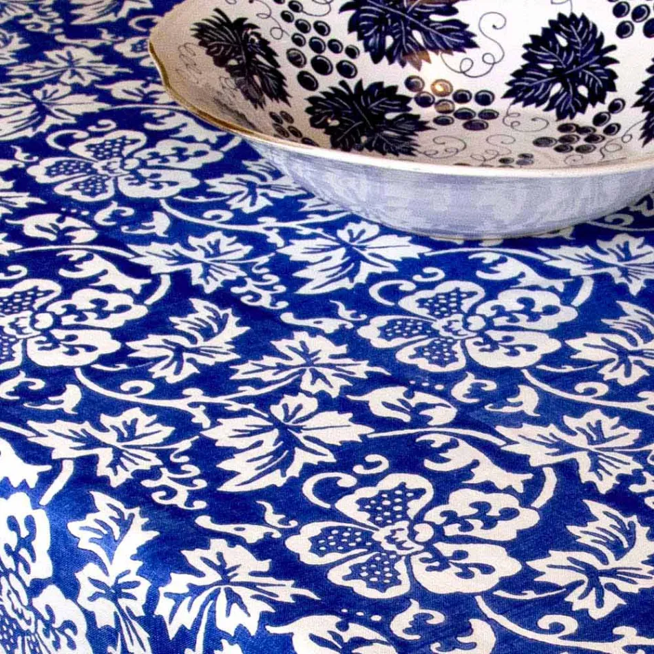 100% włoski ręcznie robiony obrus lniany z jednoczęściowym nadrukiem ręcznym - marki Viadurini