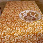 100% włoski ręcznie robiony obrus lniany z jednoczęściowym nadrukiem ręcznym - marki Viadurini