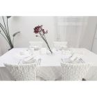 Kwadratowy lniany obrus z białą koronką, luksusowy design Made in Italy - Olivia Viadurini