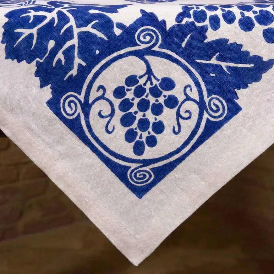 Obrus lniany wysokiej jakości z nadrukiem włoskiej sztuki ręcznej - marki Viadurini