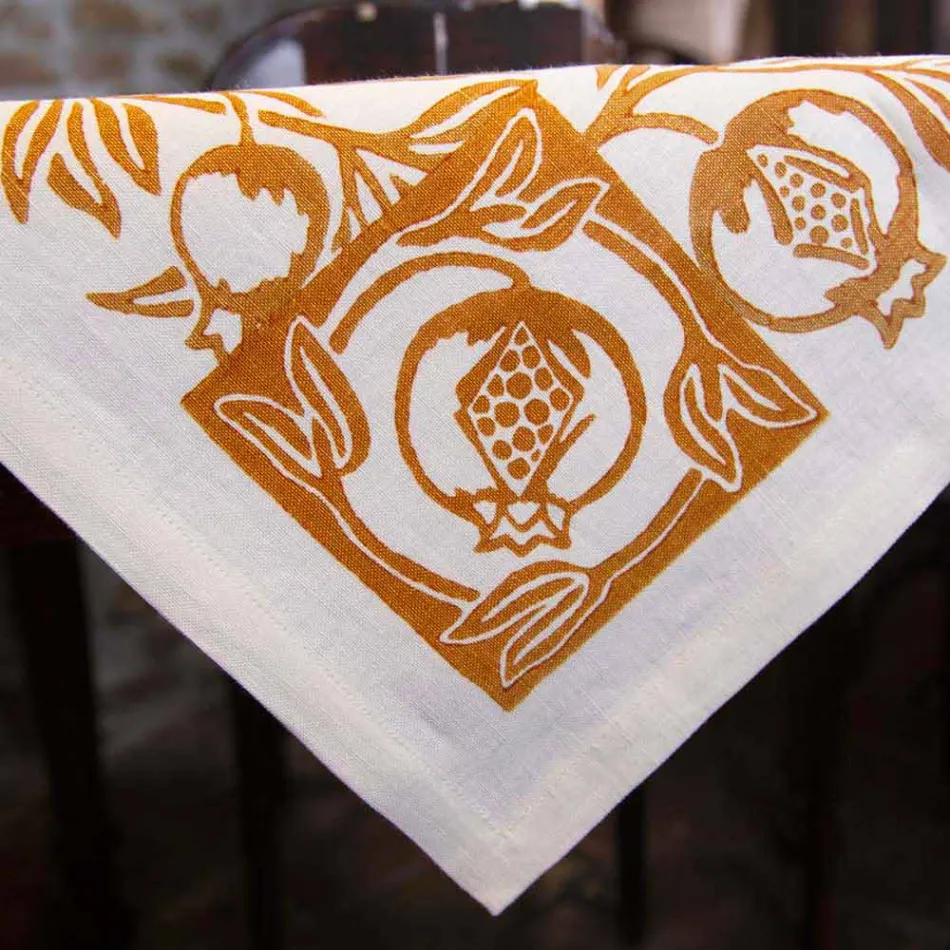 Obrus lniany wysokiej jakości z nadrukiem włoskiej sztuki ręcznej - marki Viadurini