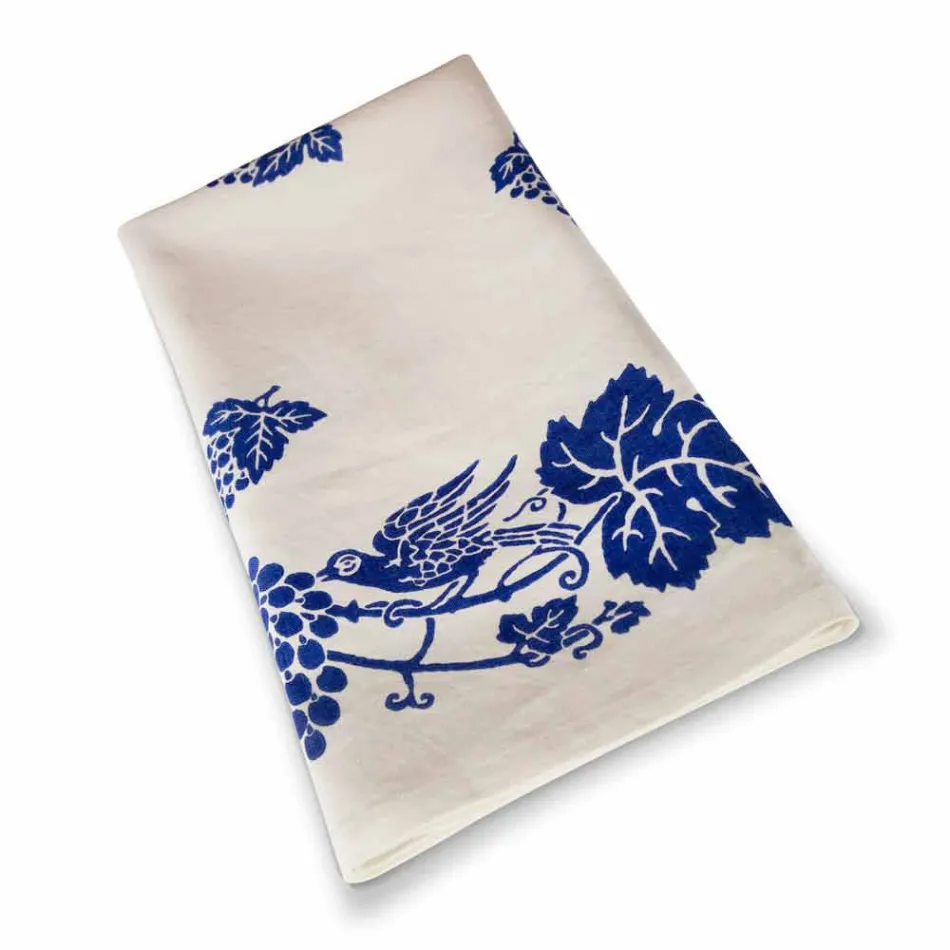 Obrus lniany wysokiej jakości z nadrukiem włoskiej sztuki ręcznej - marki Viadurini