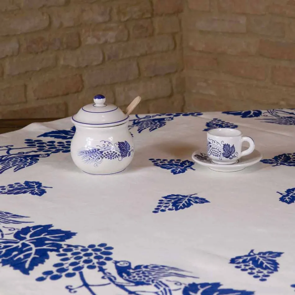 Obrus lniany wysokiej jakości z nadrukiem włoskiej sztuki ręcznej - marki Viadurini