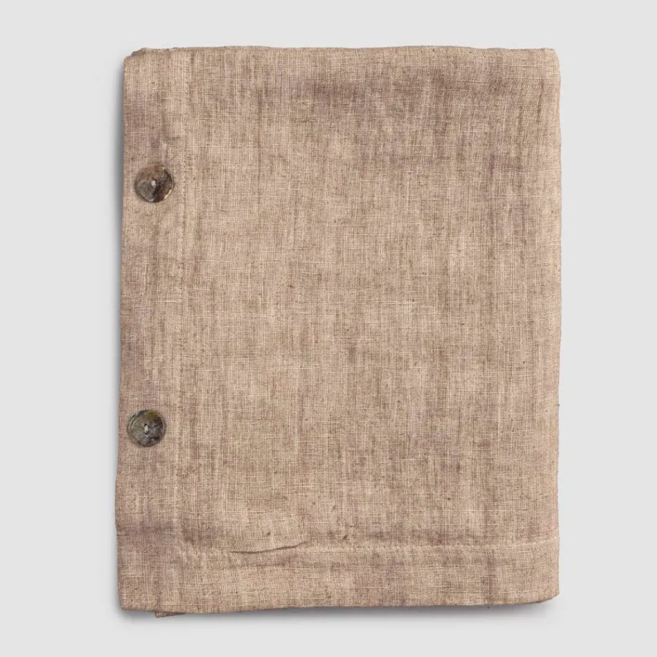 Prostokątny lniany obrus z dziurkami i 10 guzikami, luksusowy - śródziemnomorski Viadurini