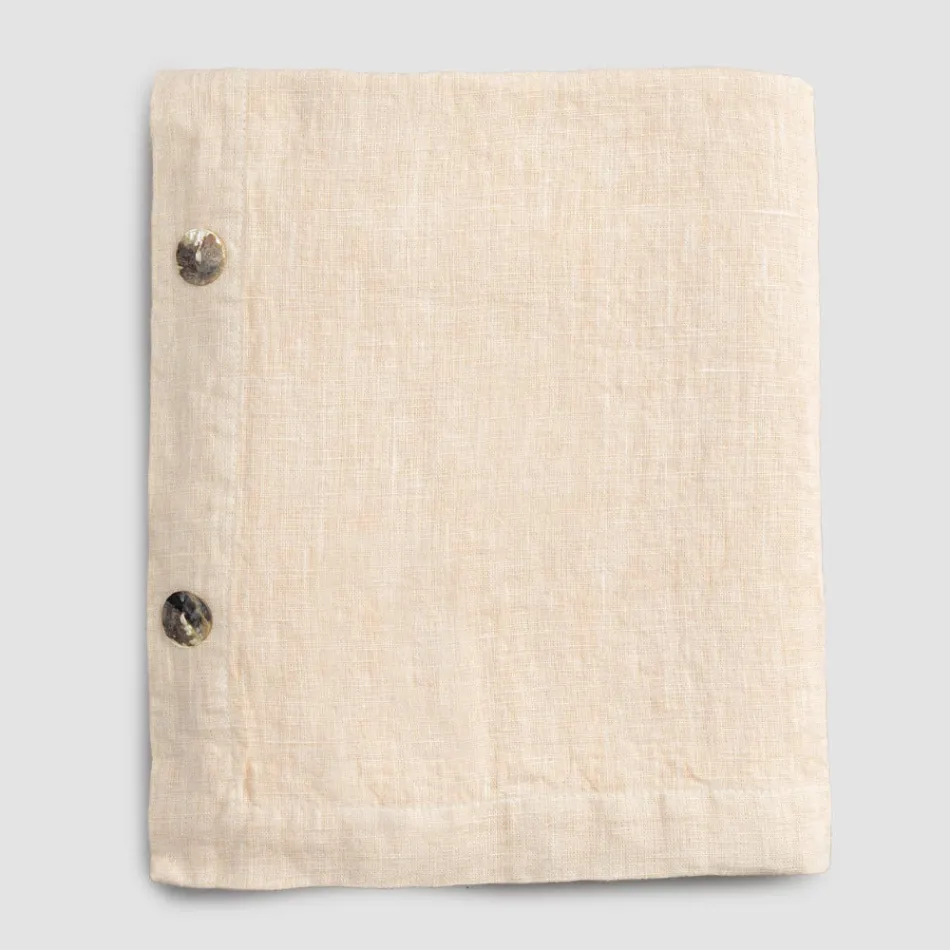 Prostokątny obrus lniany z dziurkami na guziki i 12 luksusowymi guzikami - śródziemnomorski Viadurini