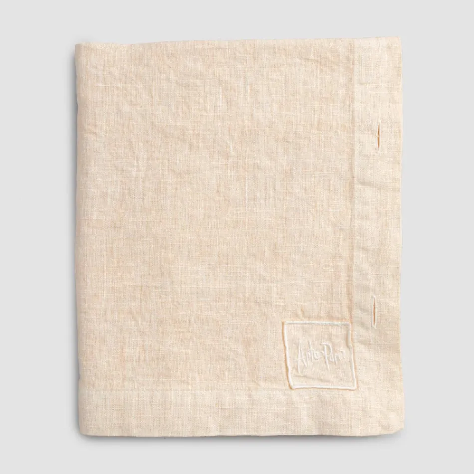 Prostokątny obrus lniany z dziurkami na guziki i 12 luksusowymi guzikami - śródziemnomorski Viadurini