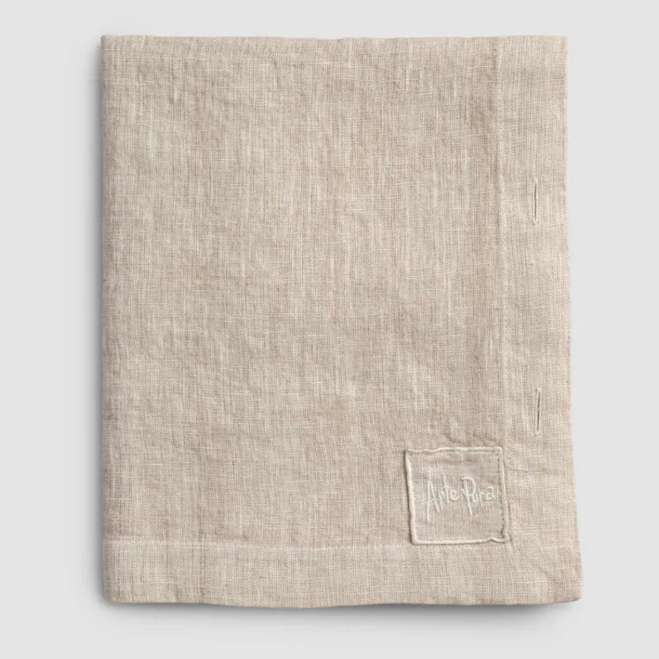 Prostokątny obrus lniany z dziurkami na guziki i 12 luksusowymi guzikami - śródziemnomorski Viadurini