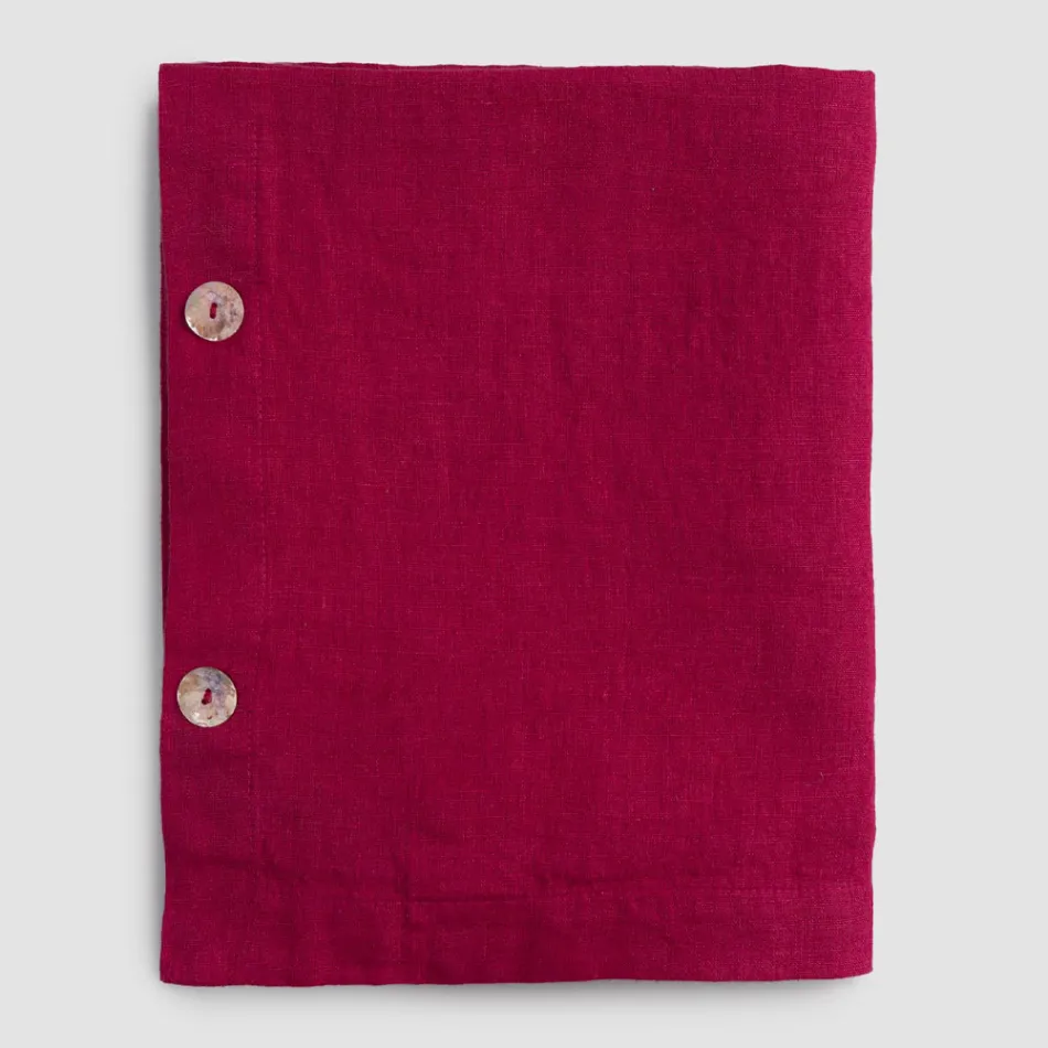 Prostokątny obrus lniany z dziurkami na guziki i 12 luksusowymi guzikami - śródziemnomorski Viadurini