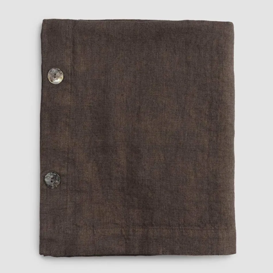 Prostokątny obrus lniany z dziurkami na guziki i 12 luksusowymi guzikami - śródziemnomorski Viadurini