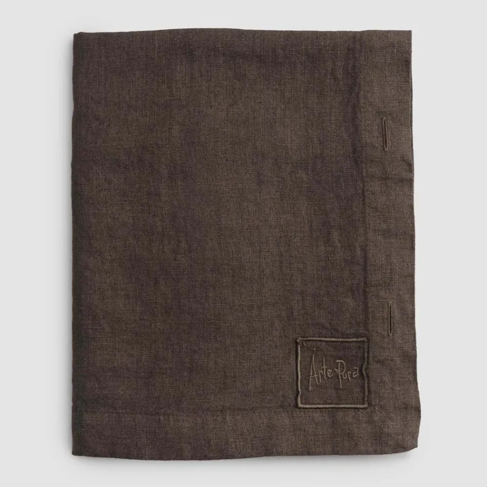 Prostokątny obrus lniany z dziurkami na guziki i 12 luksusowymi guzikami - śródziemnomorski Viadurini