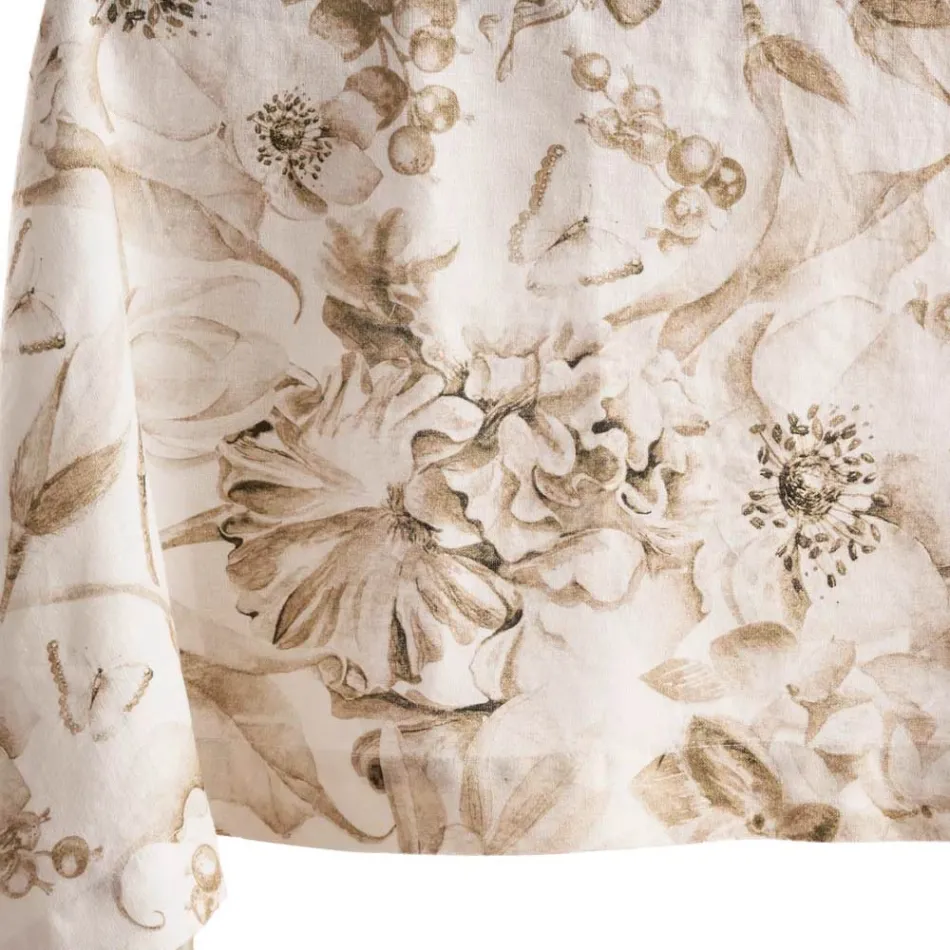 Obrus lniany z nadrukiem i nadrukiem do prania z bujnym kwiatowym wzorem - Caress Viadurini