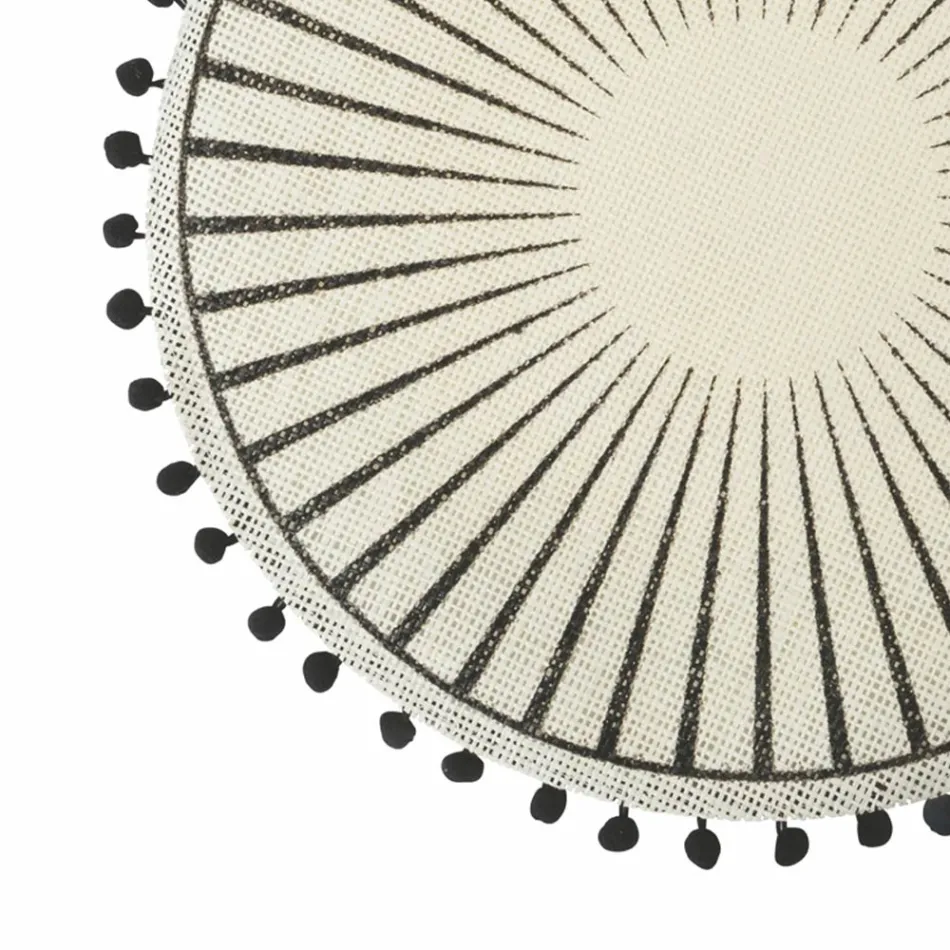 Okrągła podkładka śniadaniowa z juty z czarnymi pomponami 12 sztuk - Casside Viadurini