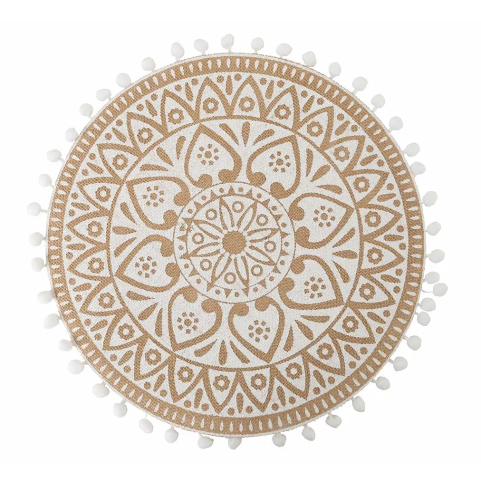 Okrągła podkładka śniadaniowa z juty i 3 białe dekoracje 12 szt. - Cassiode Viadurini