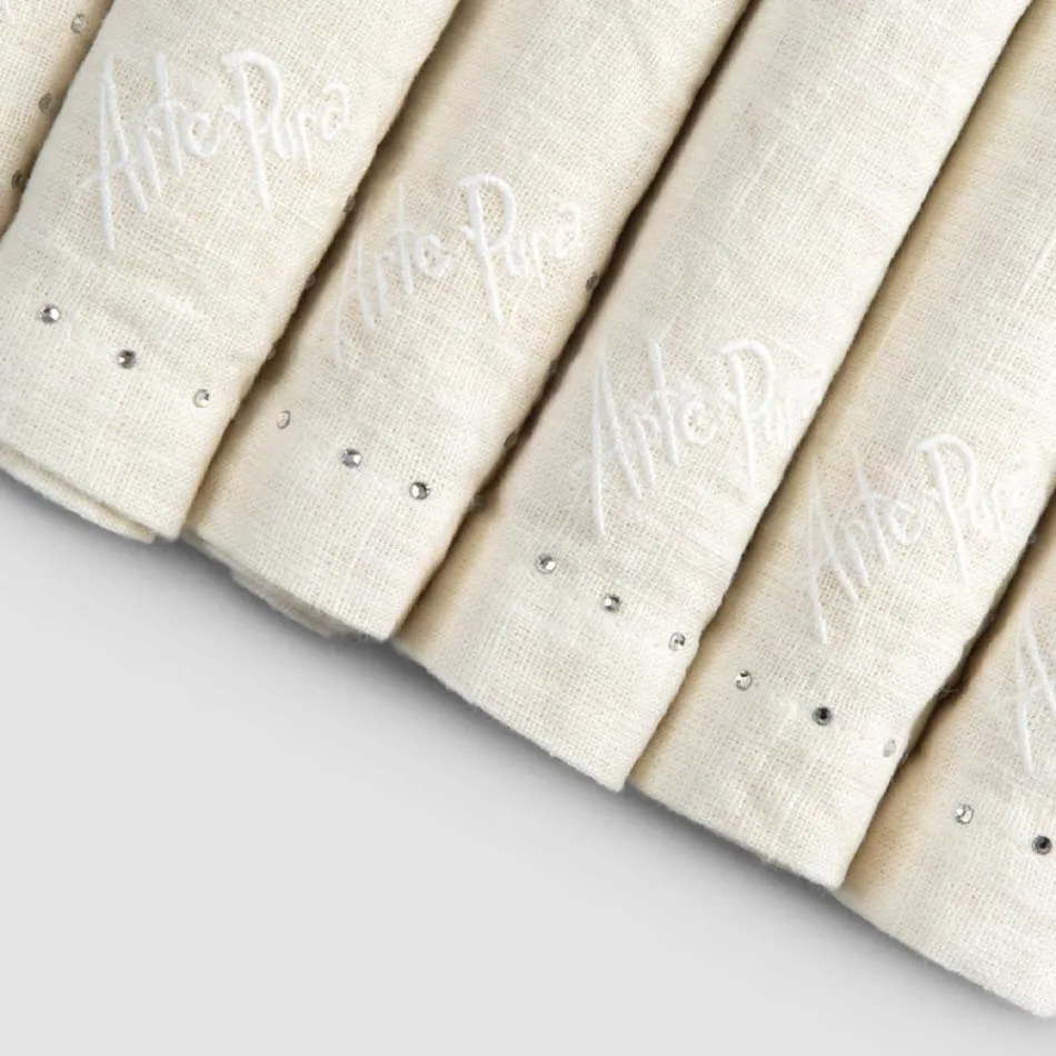 Serwetki lniane z czarnymi lub maślanymi kryształkami, 6 sztuk Italian Luxury - Prezio Viadurini