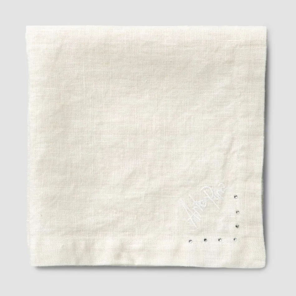 Serwetki lniane z czarnymi lub maślanymi kryształkami, 6 sztuk Italian Luxury - Prezio Viadurini