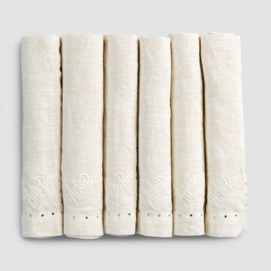 Serwetki lniane z czarnymi lub maślanymi kryształkami, 6 sztuk Italian Luxury - Prezio Viadurini